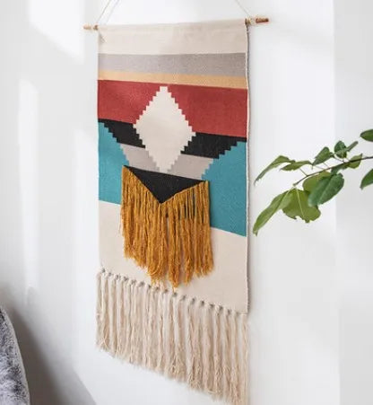 Nordic Geometric Handmade Tapestry Wall Hanging Macrame Home Decor Retro Nordic Door hang Craft Handcrafted Indian Decor 70*50cm