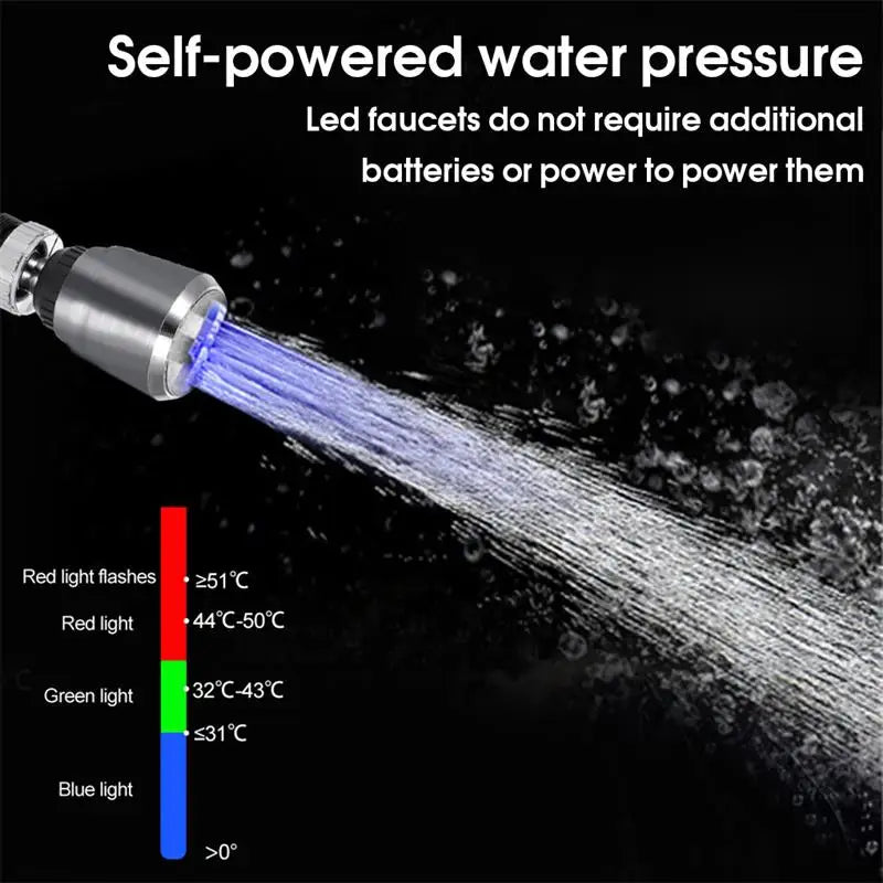 LED Lighting Water Faucet RGB Color Changing Tap Shower Head 360 Degree Heat-resistant Sprayer Plastic Replacement Nozzle