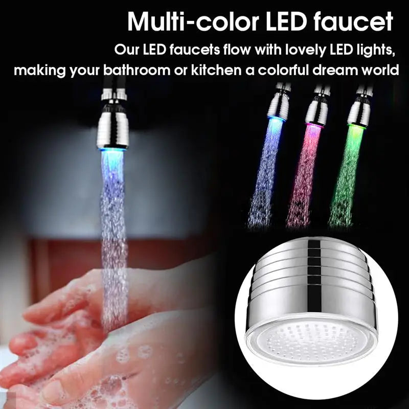 LED Lighting Water Faucet RGB Color Changing Tap Shower Head 360 Degree Heat-resistant Sprayer Plastic Replacement Nozzle