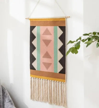 Nordic Geometric Handmade Tapestry Wall Hanging Macrame Home Decor Retro Nordic Door hang Craft Handcrafted Indian Decor 70*50cm