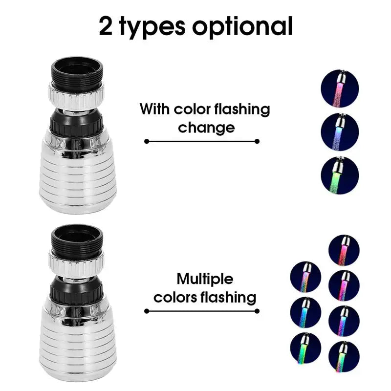 LED Lighting Water Faucet RGB Color Changing Tap Shower Head 360 Degree Heat-resistant Sprayer Plastic Replacement Nozzle