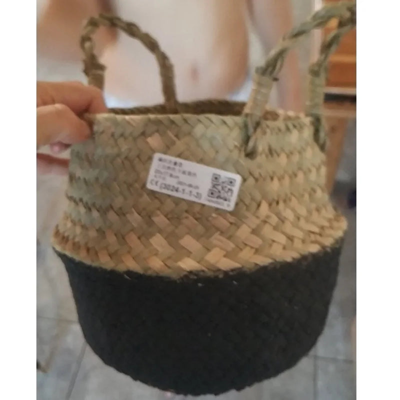 Handmade Woven Storage Basket Folding Clthoes Laundry Basket Straw Wicker Rattan Seagrass Belly Garden Flower Pot Plant Basket