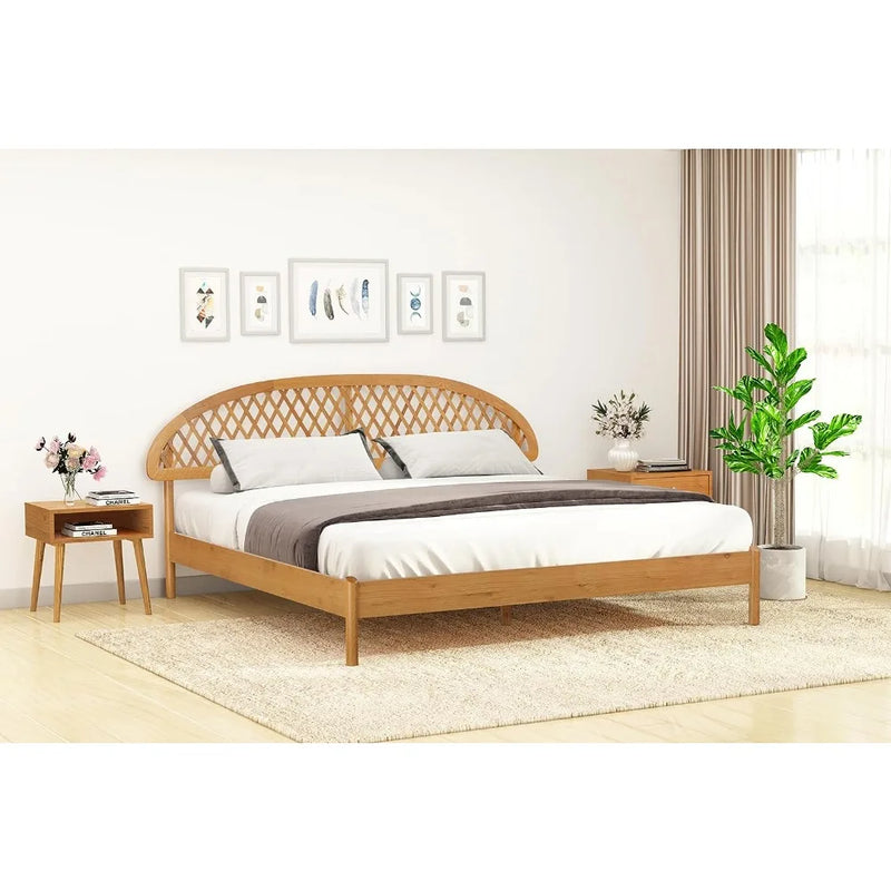 Wood Platform Bed with Wooden Slats