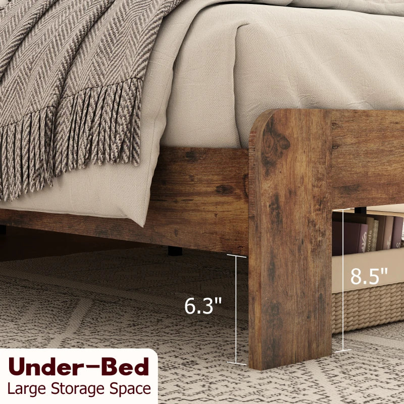 Wood Platform Bed Frame with Headboard