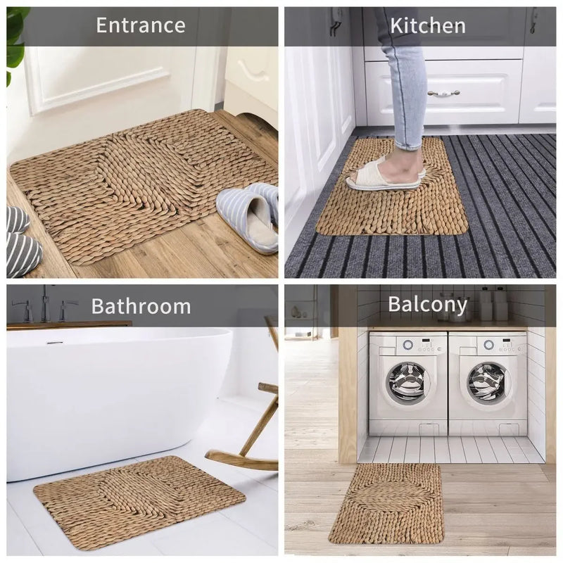 Bathroom Mat Mediterranean Rattan Doormat Living Room Carpet Balcony Rug Home Decoration