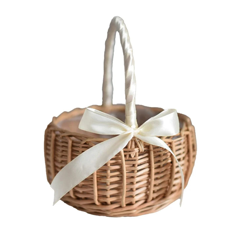 Woven Flower Basket Rattan Storage Basket Flower Girl Hand Basket Handmade Flower Basket For Home Wedding Decor