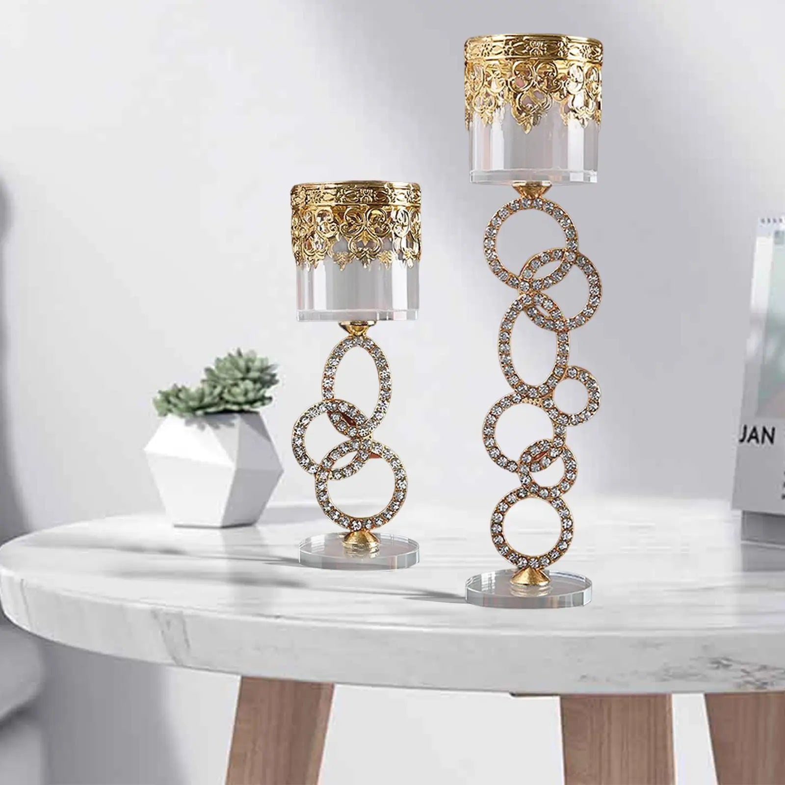 Modern Minimalist Cylindrical Glass Crystal Candlestick Metal Butter Lamp Holder Tea Light Holder Home Decor With Diamond Ring