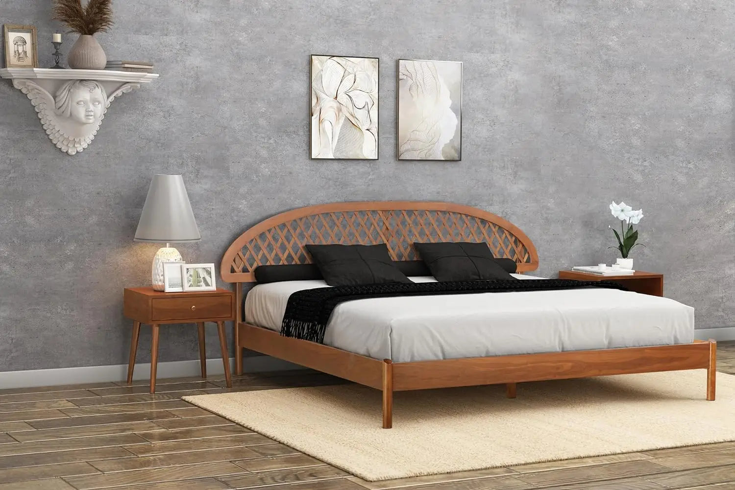 Wood Platform Bed with Wooden Slats