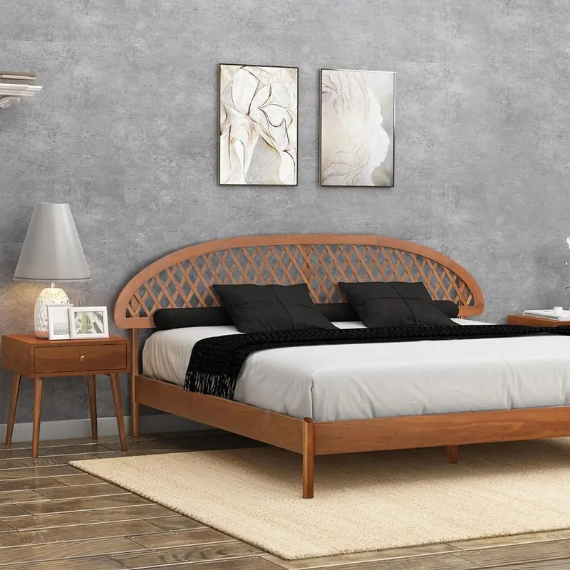 Wood Platform Bed with Wooden Slats