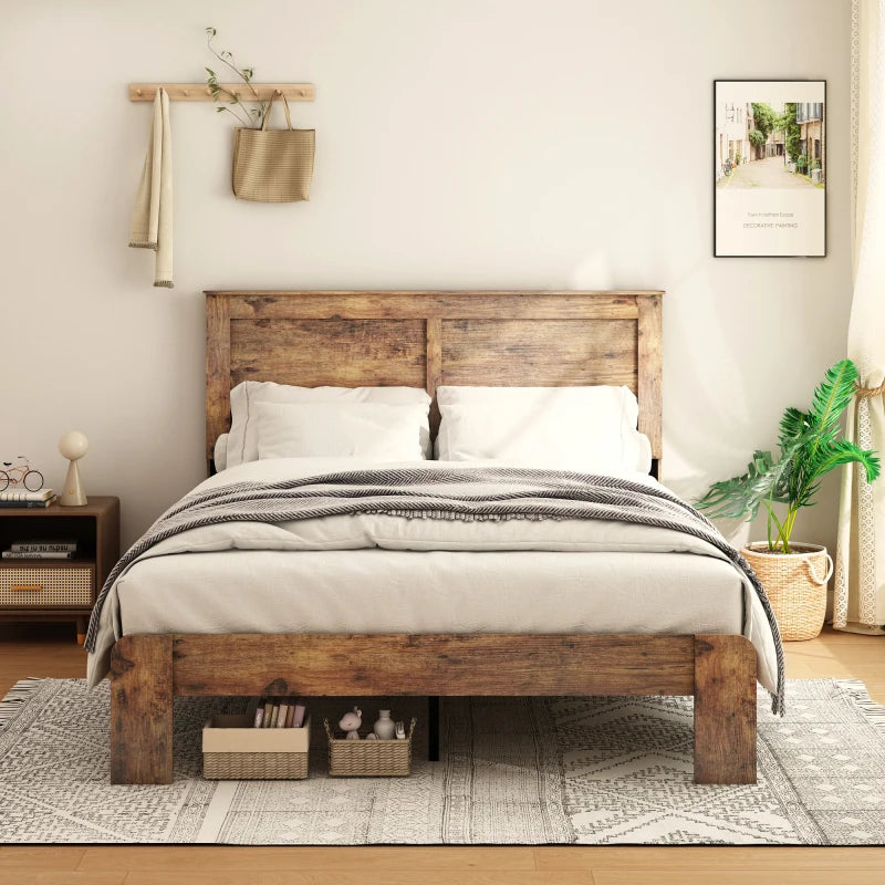 Wood Platform Bed Frame with Headboard