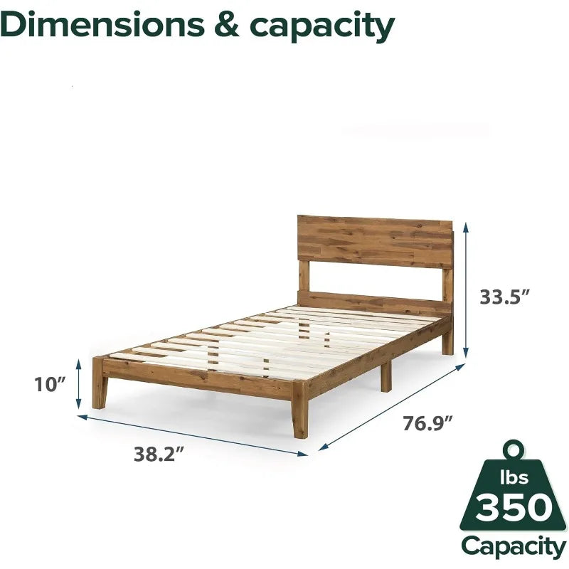 Queen Bed Frame Wood with Headboard, Farmhouse Bed Frame Queen Size