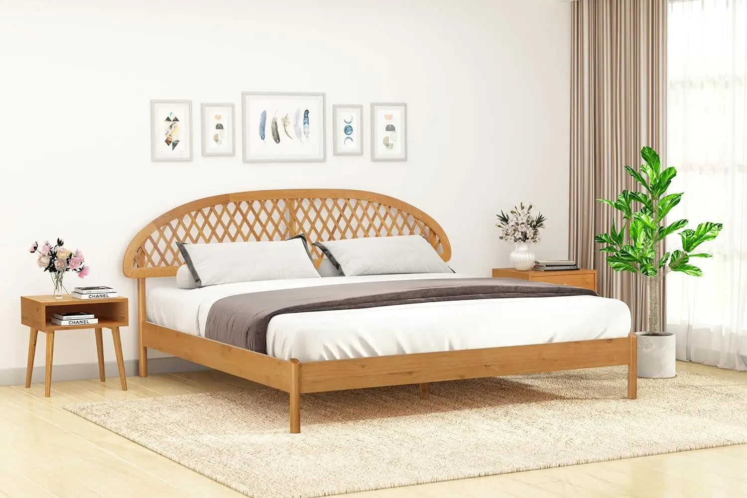 Wood Platform Bed with Wooden Slats