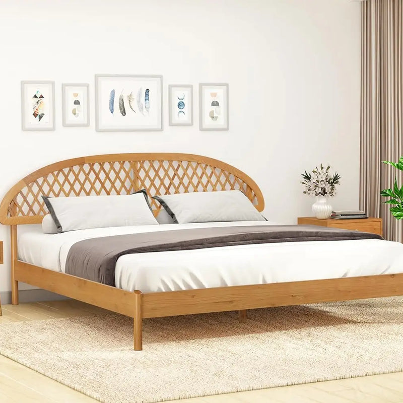 Wood Platform Bed with Wooden Slats