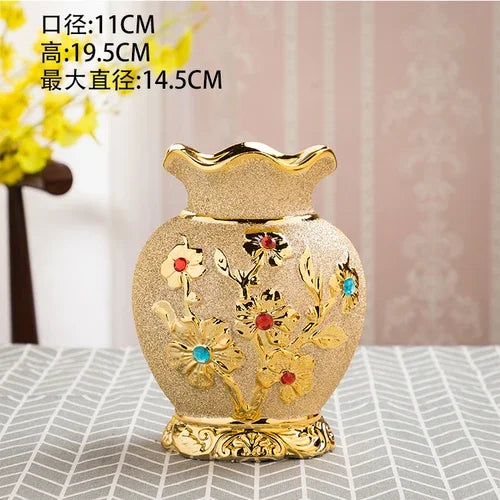 Golden Ceramics Vases European Style Retro Style Waterproof Home Furnishings Table Ornaments Living Room Flower Bottle Decorate