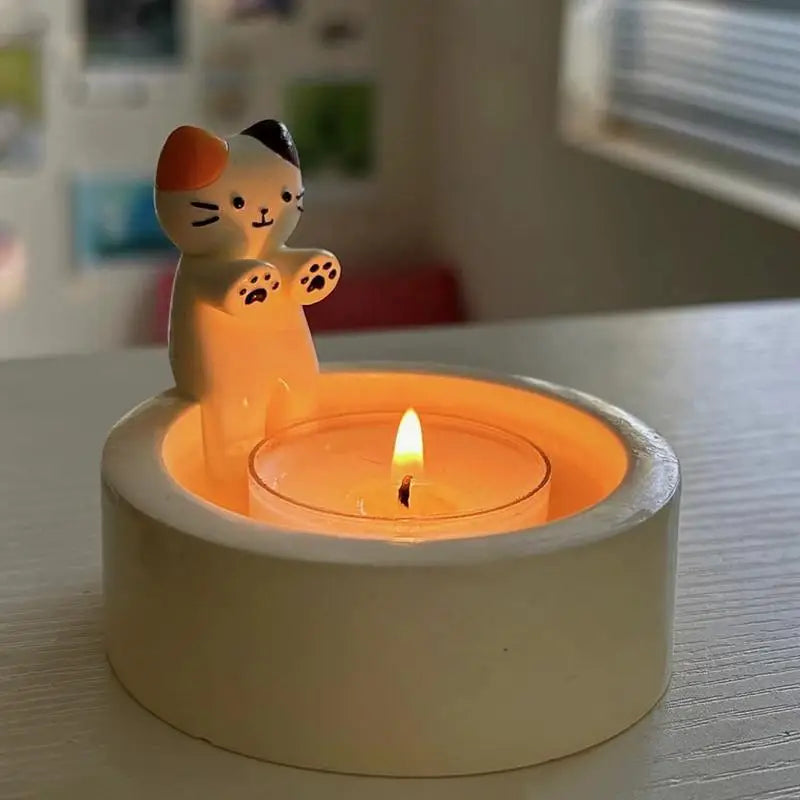 Creative Kitten Candle Holder Cat Warming Paws Candle Holder Cute Grilled Cat Aromatherapy Candle Holder Cartoon Desktop Decor