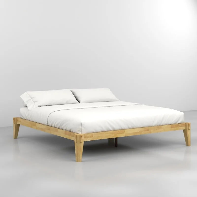 Queen Bed Frame Wood with Headboard, Farmhouse Bed Frame Queen Size,