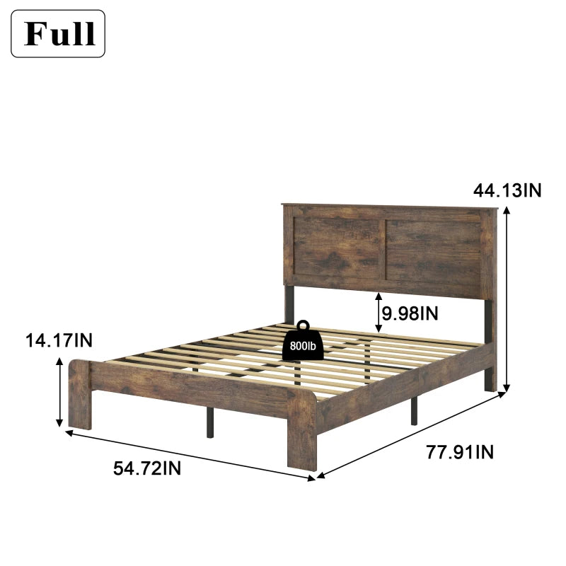 Wood Platform Bed Frame with Headboard