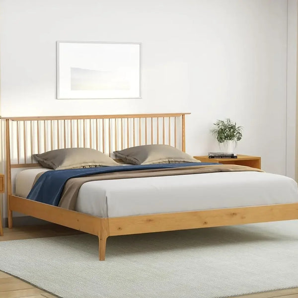 Wood Platform Bed with Wooden Slats