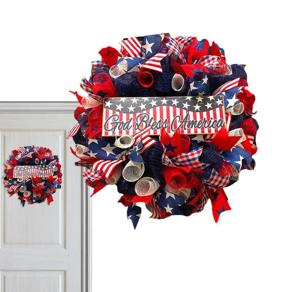 4th Of July Wreath Memorial Day Wreaths Patriotic Americana Wreath Handcrafted Memorial Day Wreath Festival Garland Decoration