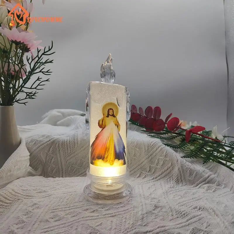 Jesus Virgin Christ Candle Lamp Romantic Tea Light Electronic Flameless LED Deco