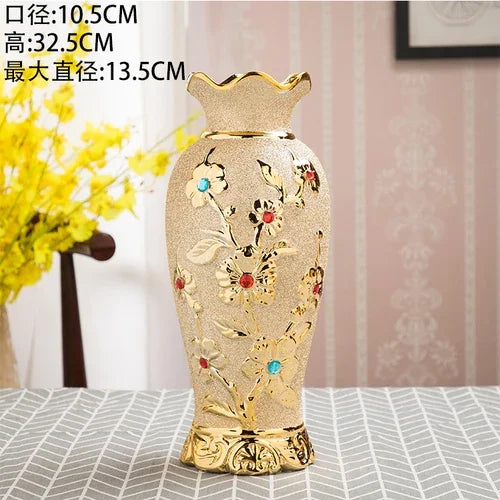 Golden Ceramics Vases European Style Retro Style Waterproof Home Furnishings Table Ornaments Living Room Flower Bottle Decorate