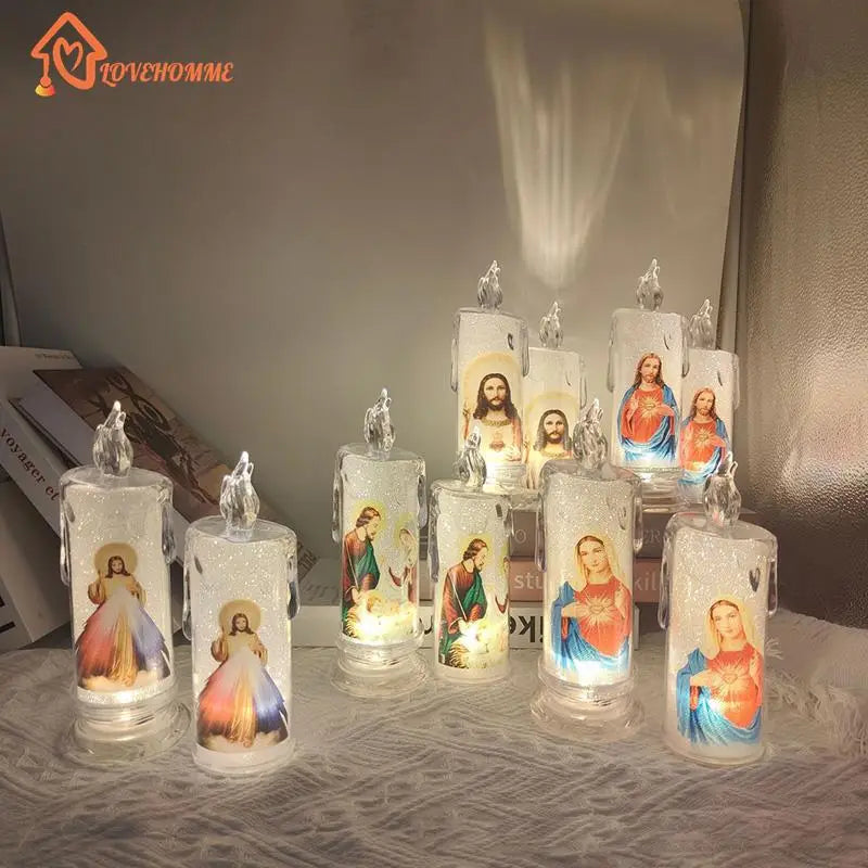 Jesus Virgin Christ Candle Lamp Romantic Tea Light Electronic Flameless LED Deco