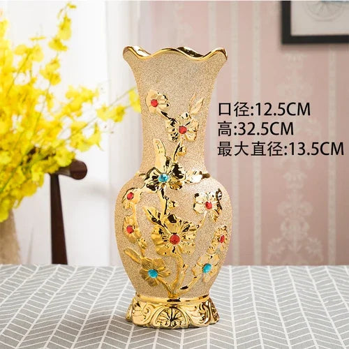 Golden Ceramics Vases European Style Retro Style Waterproof Home Furnishings Table Ornaments Living Room Flower Bottle Decorate