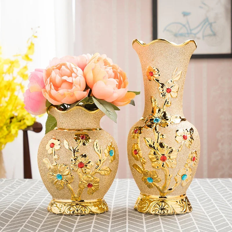 Golden Ceramics Vases European Style Retro Style Waterproof Home Furnishings Table Ornaments Living Room Flower Bottle Decorate