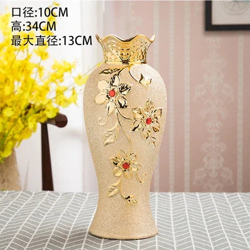 Golden Ceramics Vases European Style Retro Style Waterproof Home Furnishings Table Ornaments Living Room Flower Bottle Decorate