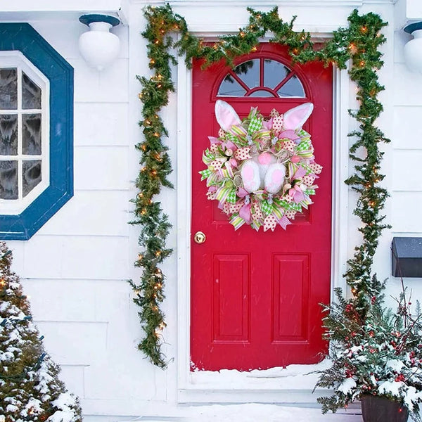 Easter Wreaths Rabbit Wreaths For Front Door, With Bunny Ears, Spring Easter Wreaths Rabbit Garland Easter Decor