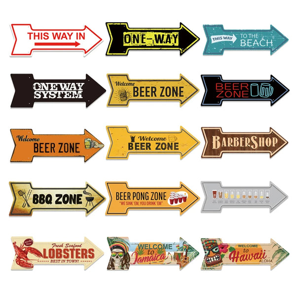 Custom Metal Tin Sign Vintage Arrow Signs Decor Welcome Beer Zone BBQ Bar Barbershop Wall Plate Painting Art Crafts Decoration