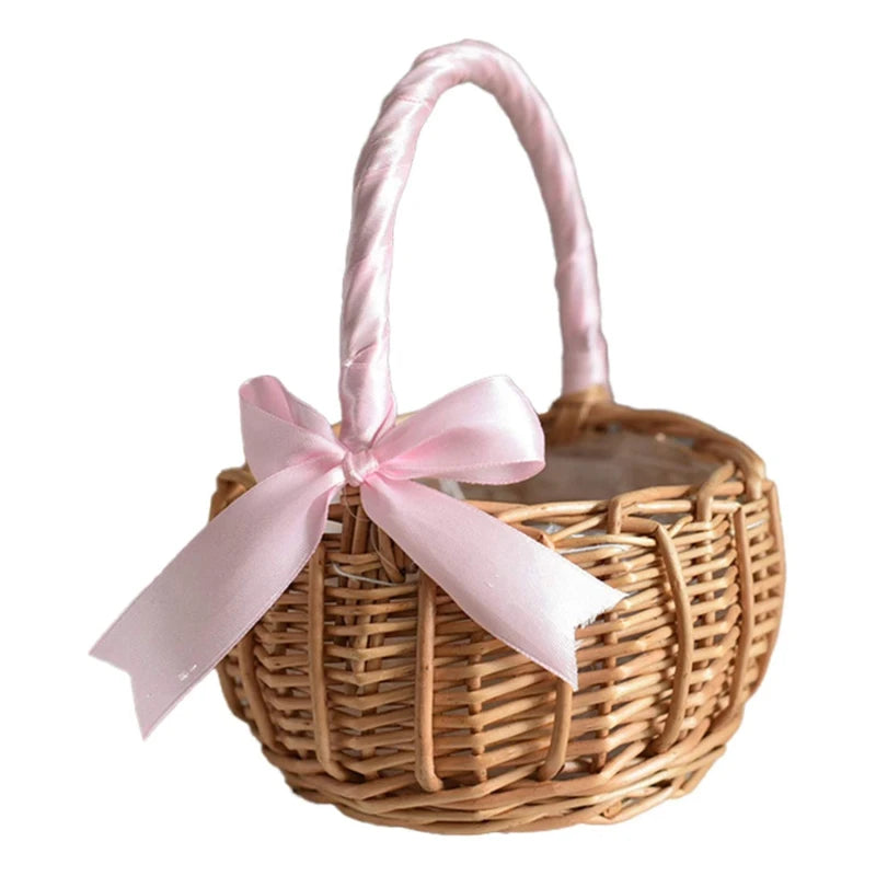 Woven Flower Basket Rattan Storage Basket Flower Girl Hand Basket Handmade Flower Basket For Home Wedding Decor