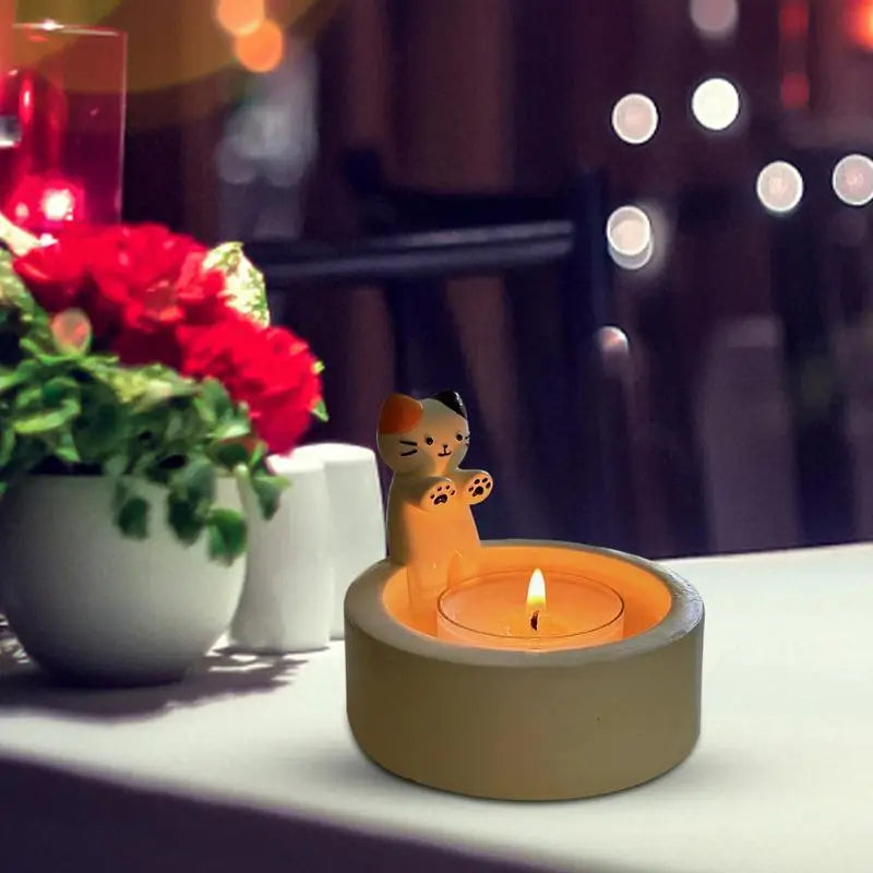 Creative Kitten Candle Holder Cat Warming Paws Candle Holder Cute Grilled Cat Aromatherapy Candle Holder Cartoon Desktop Decor