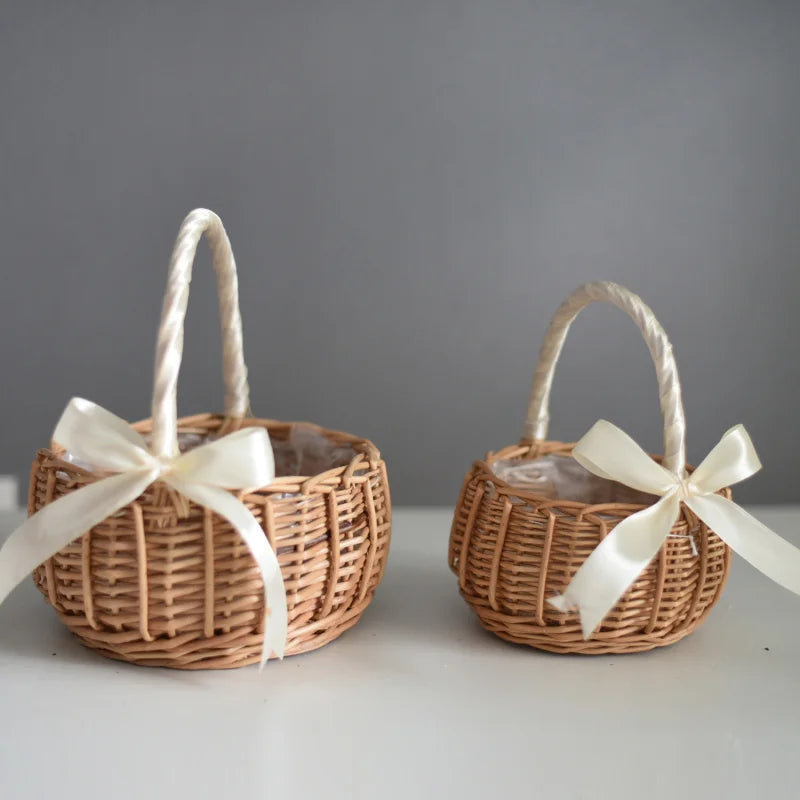 Woven Flower Basket Rattan Storage Basket Flower Girl Hand Basket Handmade Flower Basket For Home Wedding Decor