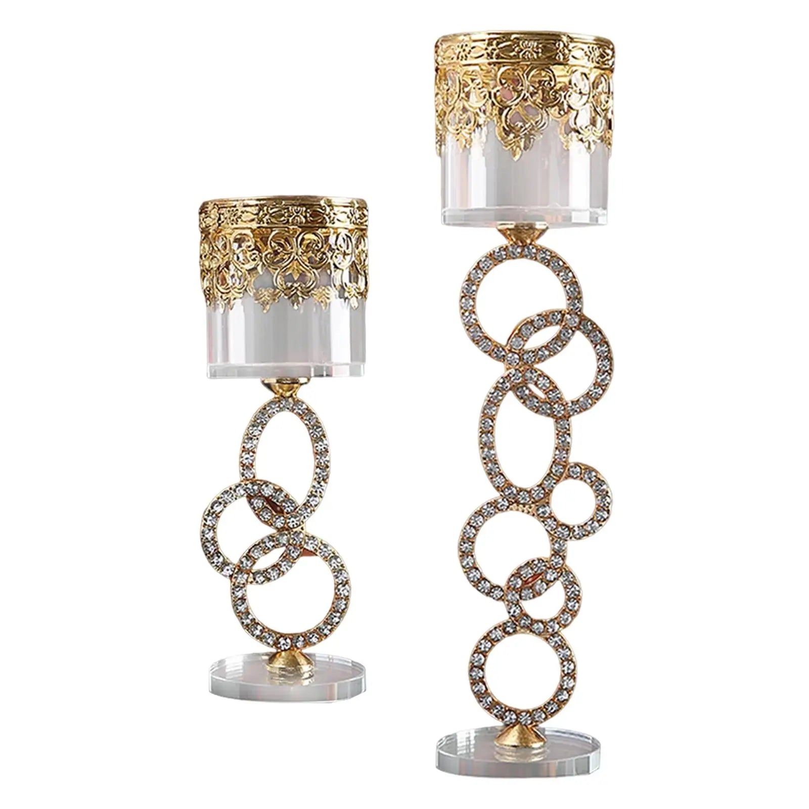 Modern Minimalist Cylindrical Glass Crystal Candlestick Metal Butter Lamp Holder Tea Light Holder Home Decor With Diamond Ring