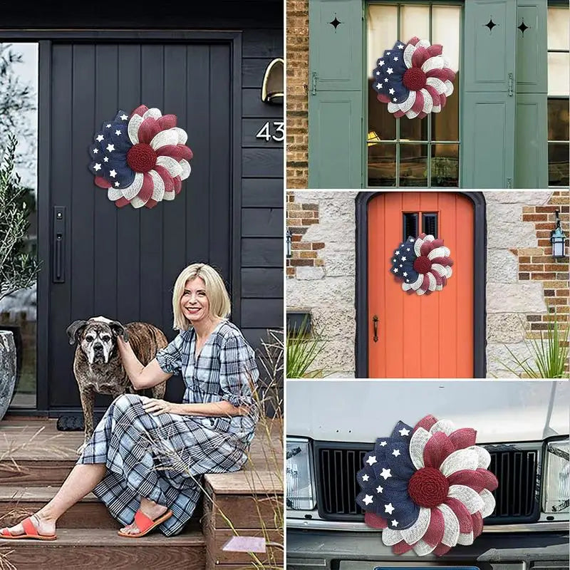 4th Of July Wreath Memorial Day Wreaths Patriotic Americana Wreath Handcrafted Memorial Day Wreath Festival Garland Decoration