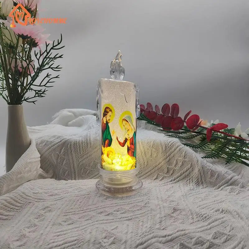 Jesus Virgin Christ Candle Lamp Romantic Tea Light Electronic Flameless LED Deco