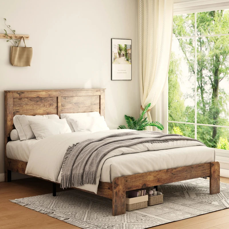 Wood Platform Bed Frame with Headboard