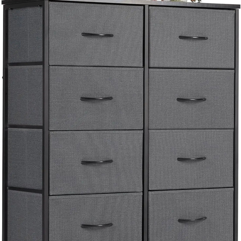 Fabric Dresser with 8 Drawers, Chest of Drawers with Fabric Bins, Tall Dresser with Wood Top for Bedroom, Closet, Entryway